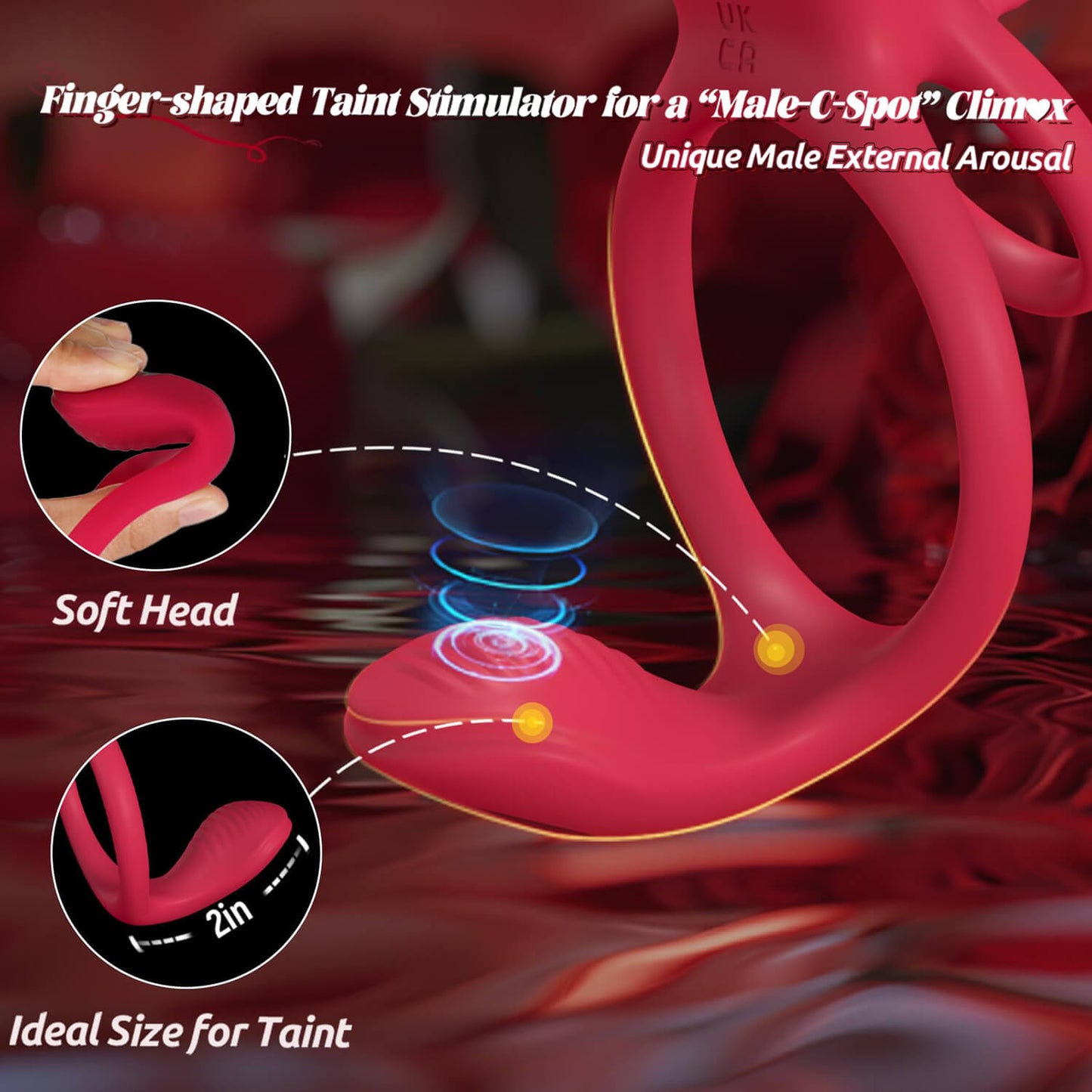 HoneyBetty Vibrating Cock Ring with Rose Clitoral Stimulator – Penis Sleeve with Taint & G-Spot Vibrator – Couples Adult Sex Toy with 3 Motors & 9 Vibration Modes