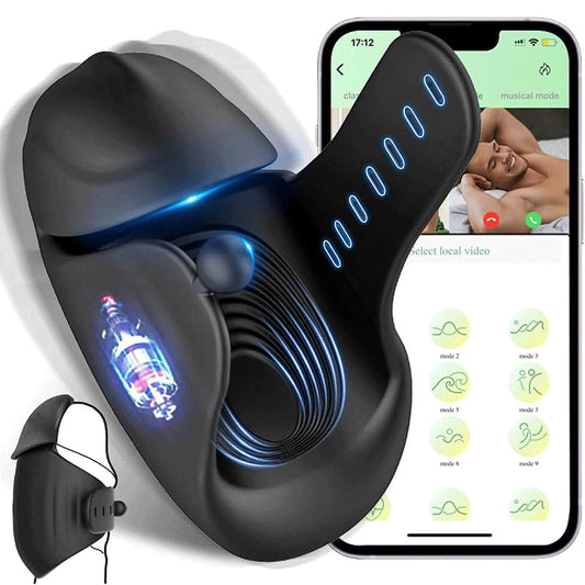 Adjustable Male Masturbator Penis Vibrator Trainer Stimulator 3 in 1 Vibrating App Controlled Mens Sex Toy