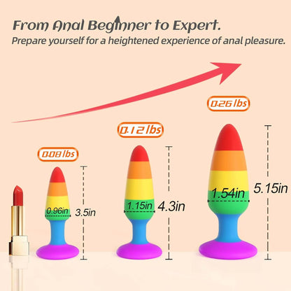 3 PCS Anal Plug Training Kit Rainbow Silicone Butt Plug Set Anal Trainer Adult Sex Toys Small Butt Plugs