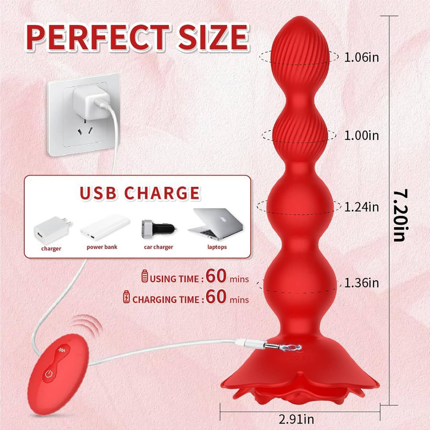 Anal Beads Anal Butt Plug with 10 Rotate Twist and Vibrating Modes Remote Control Rose Toy Prostate Massager Graded Silicone Anal Vibrators