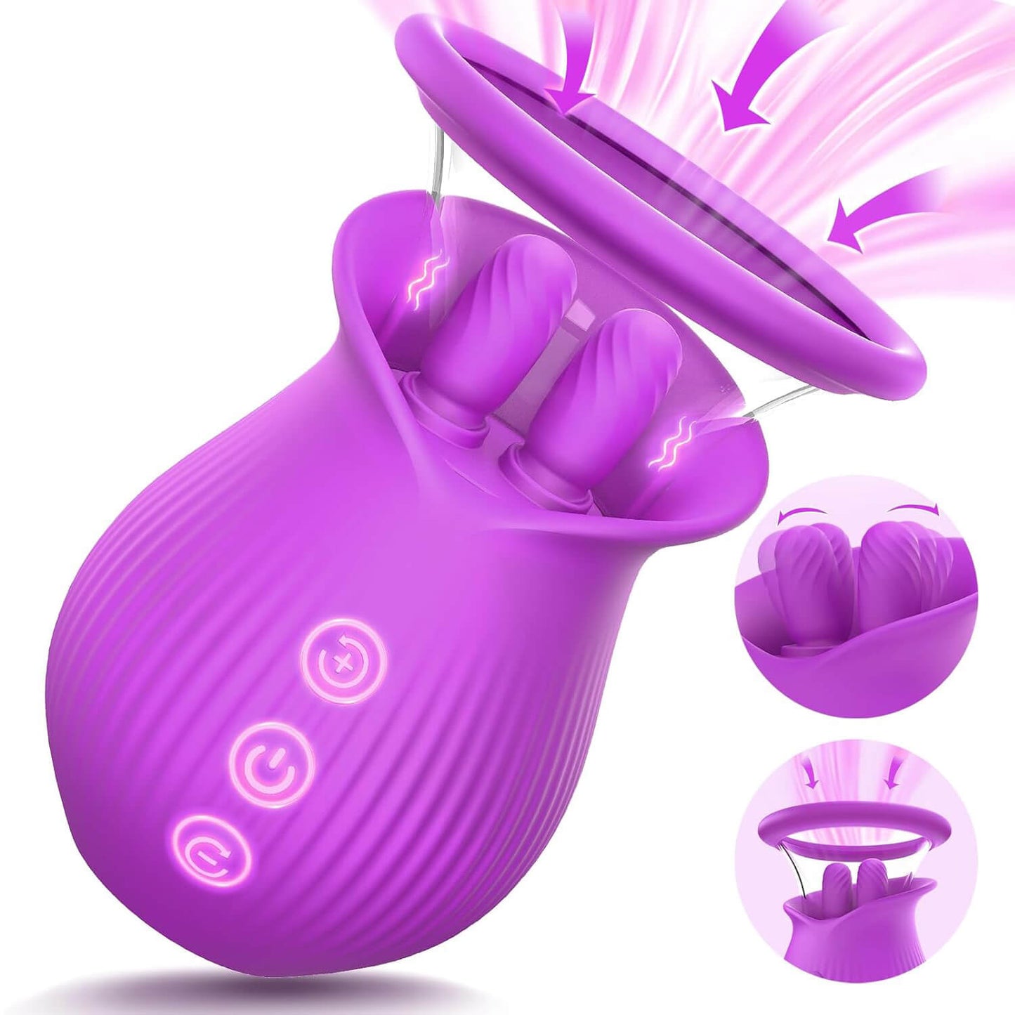 Rose Sex Toys Vibrators with 2 Suction Cups Female Ciltoral Nipple G Spot Vibrator with 10 Licking Sucking Vibrating Sex Stimulator