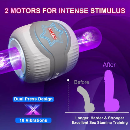 Squeezable Dual Motors Automatic Vibrating Male Stroker Masturbator Adult Sex Toys for Men Open-Ended Penis Vibrator Stimulator