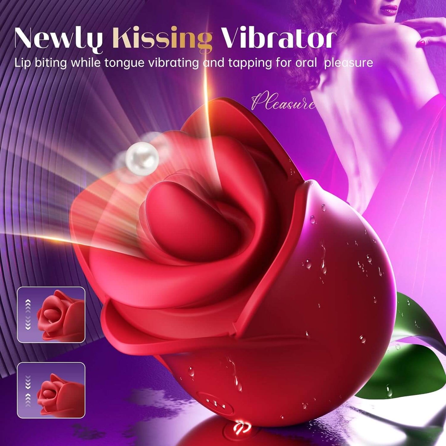 Vibrator Adult Sex Toys for Woman 3 in 1 Rose Sex Vibrator Stimulator with Licking Kissing Vibrating Clitoral Nipple G Spot Vibrators