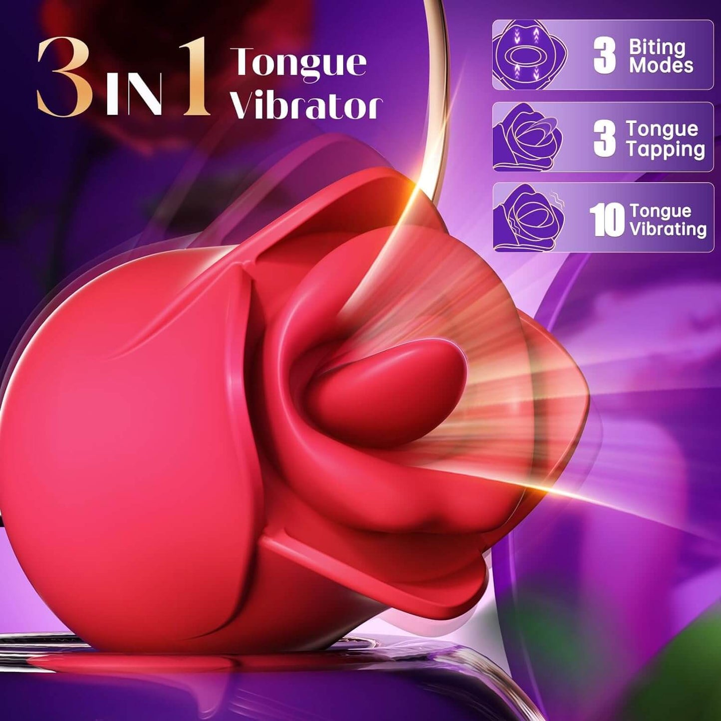 Vibrator Adult Sex Toys for Woman 3 in 1 Rose Sex Vibrator Stimulator with Licking Kissing Vibrating Clitoral Nipple G Spot Vibrators