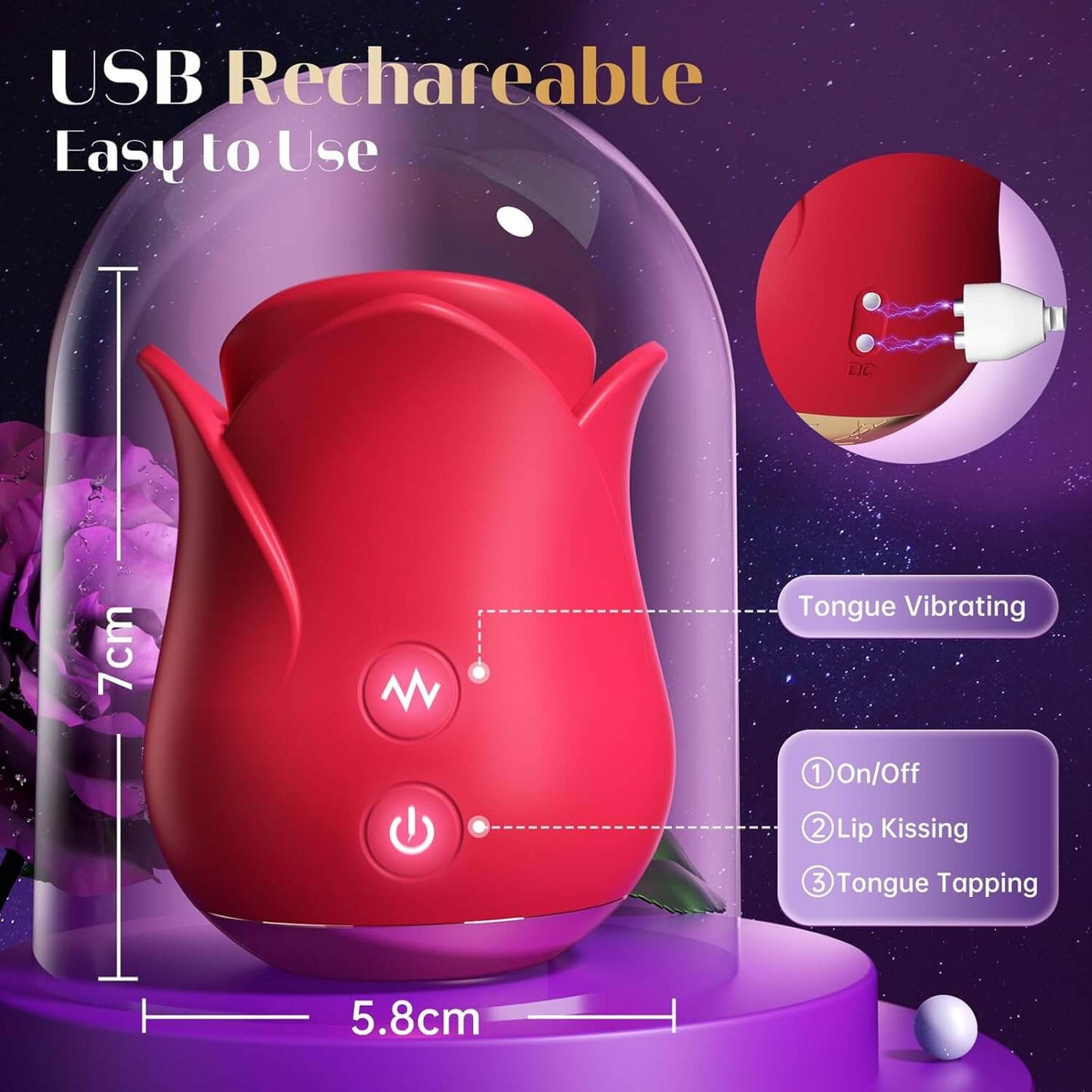 Vibrator Adult Sex Toys for Woman 3 in 1 Rose Sex Vibrator Stimulator with Licking Kissing Vibrating Clitoral Nipple G Spot Vibrators